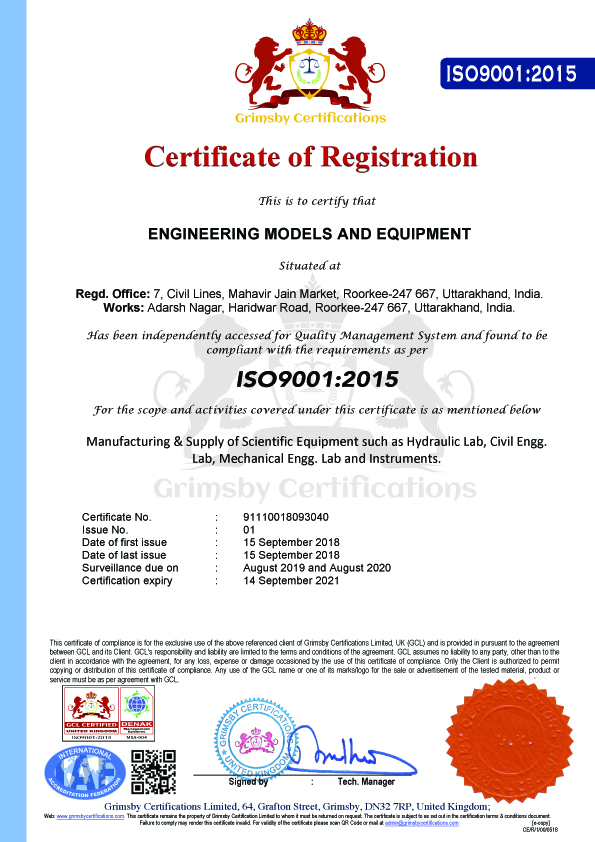 engineering models and equipment iso certificate