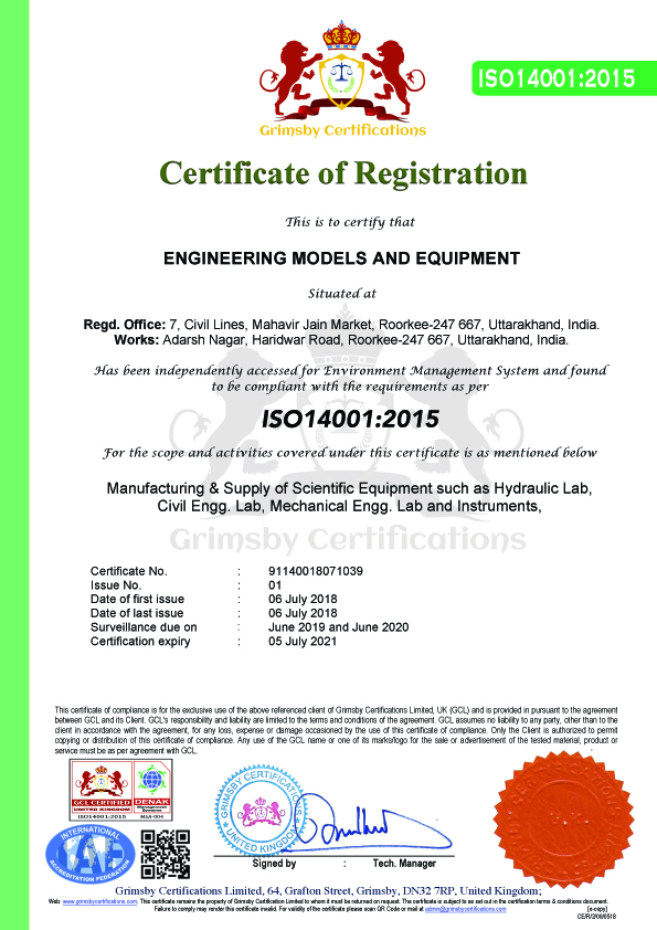 engineering models and equipment iso certificate
